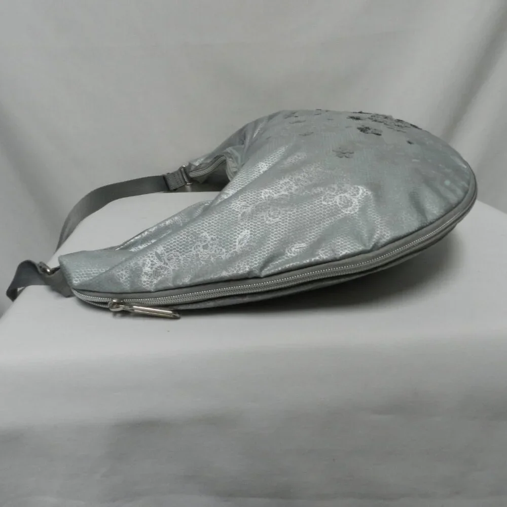 LeSportSac Sequin large Hobo bag purse zip top adjustable Expandable gray NEW